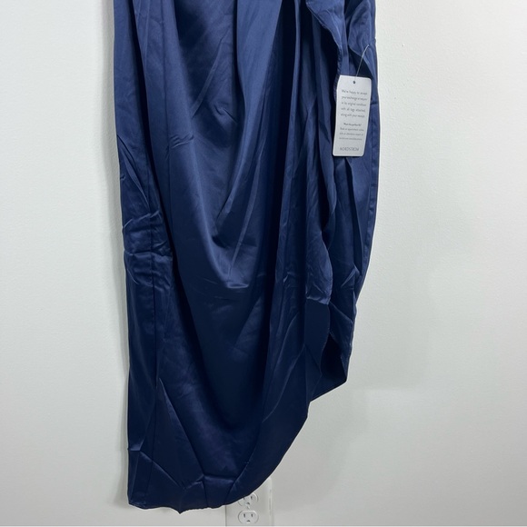 Lulus Law of Attraction Navy Blue One-Shoulder Asymmetrical Midi Dress Size XS - Picture 4 of 5